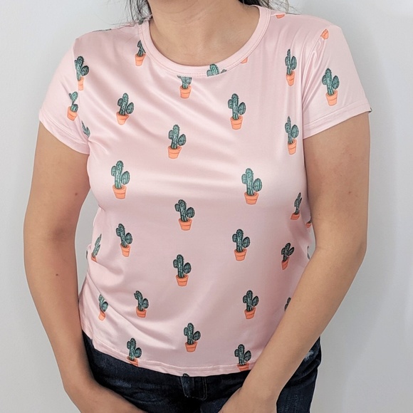 Cactus Pattern Print Short Sleeve Graphic Top - Picture 3 of 7